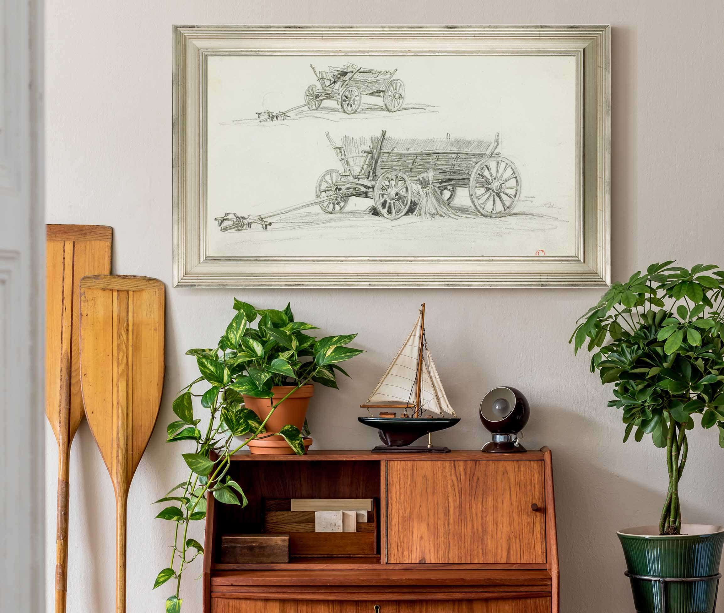 Two Sketches Of An Ox Cart by Charles Francois Daubigny