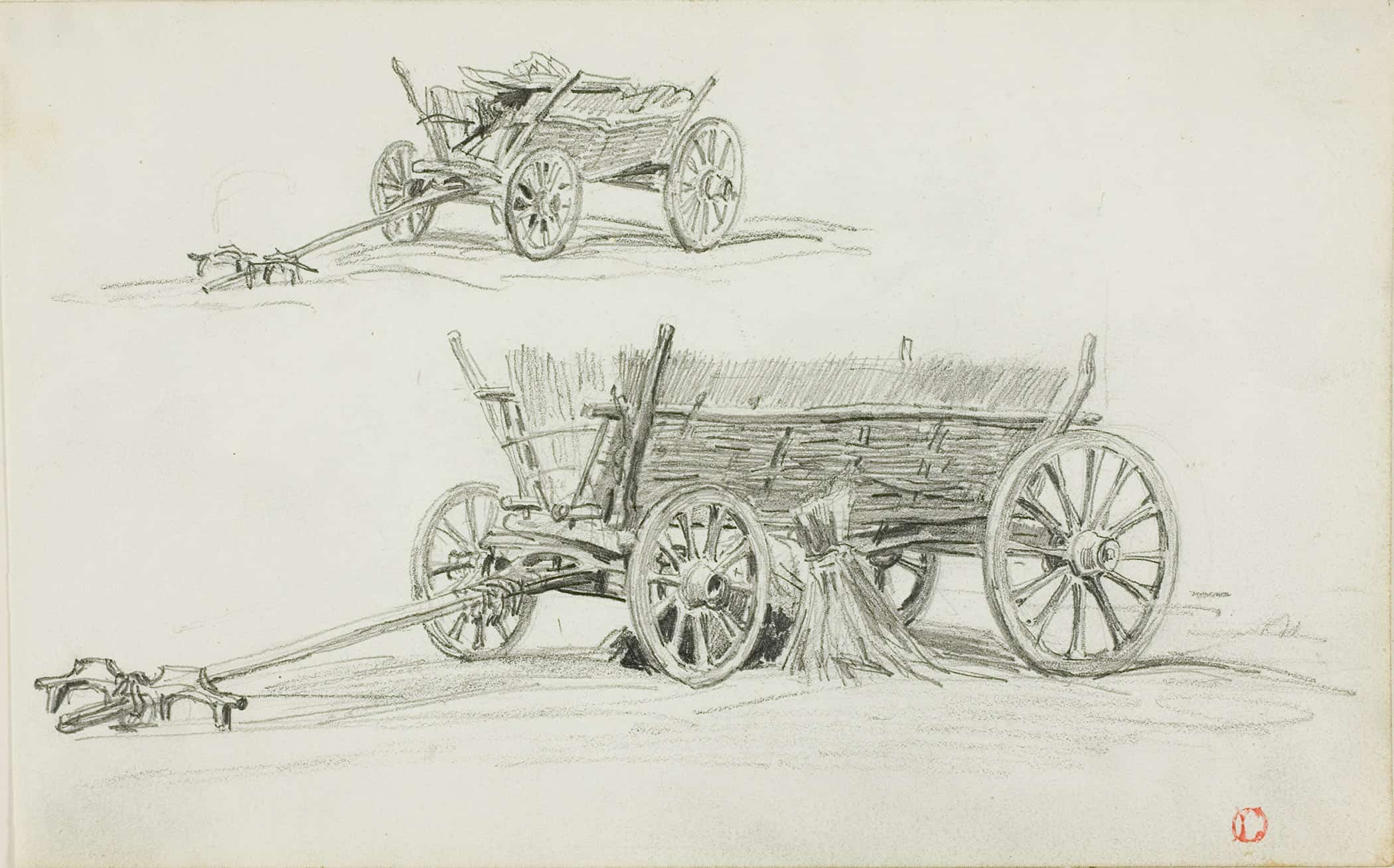 Two Sketches Of An Ox Cart by Charles Francois Daubigny