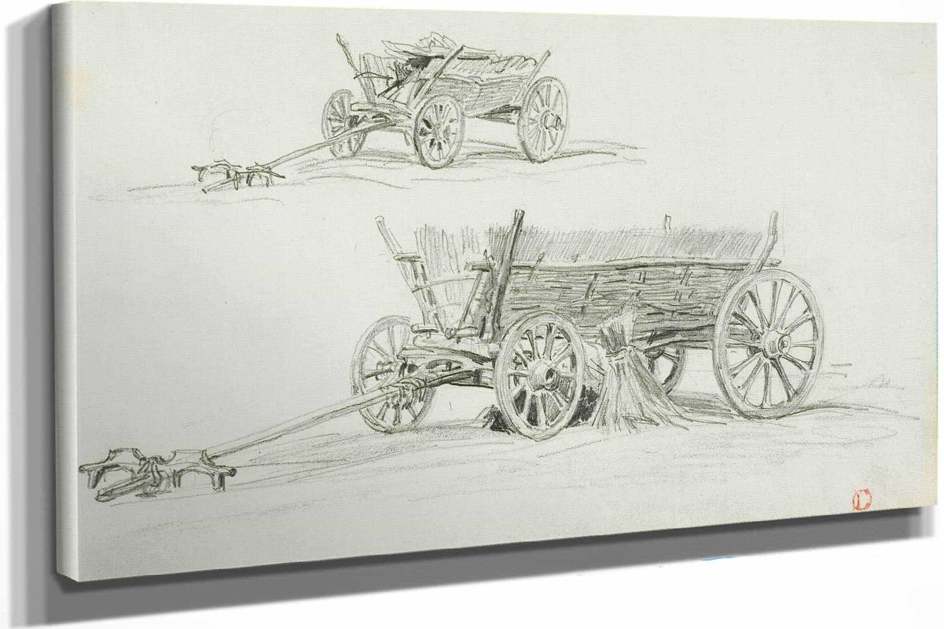 Two Sketches Of An Ox Cart by Charles Francois Daubigny