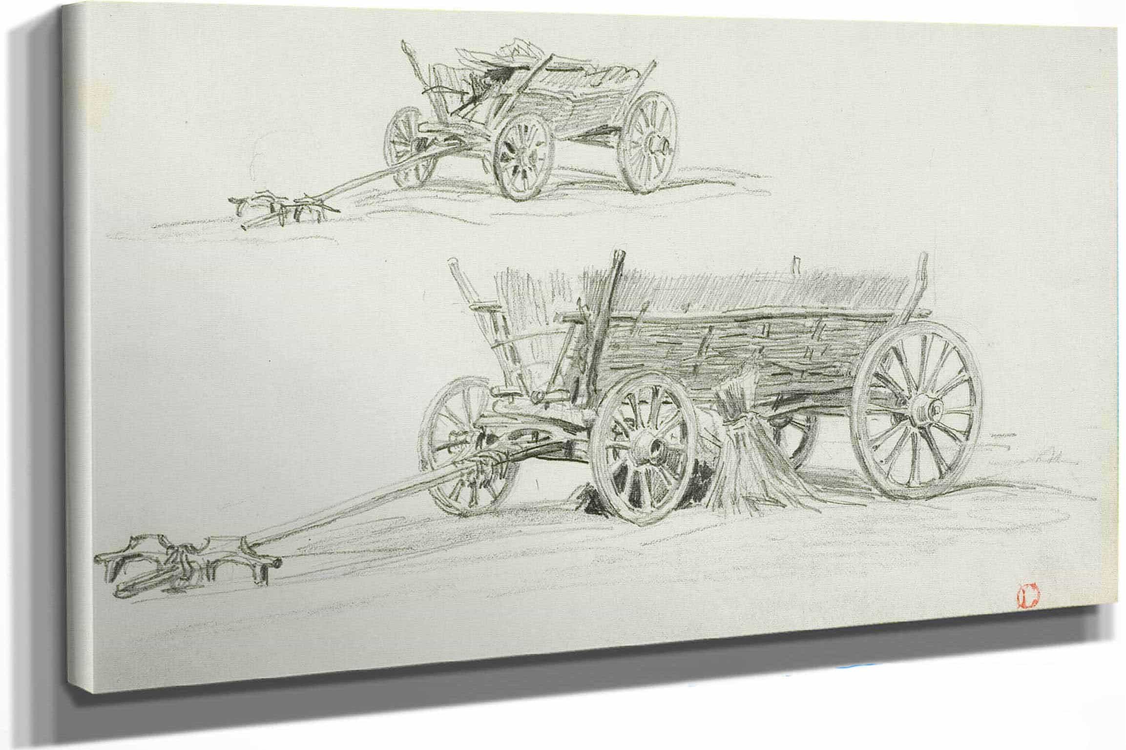 Two Sketches Of An Ox Cart by Charles Francois Daubigny
