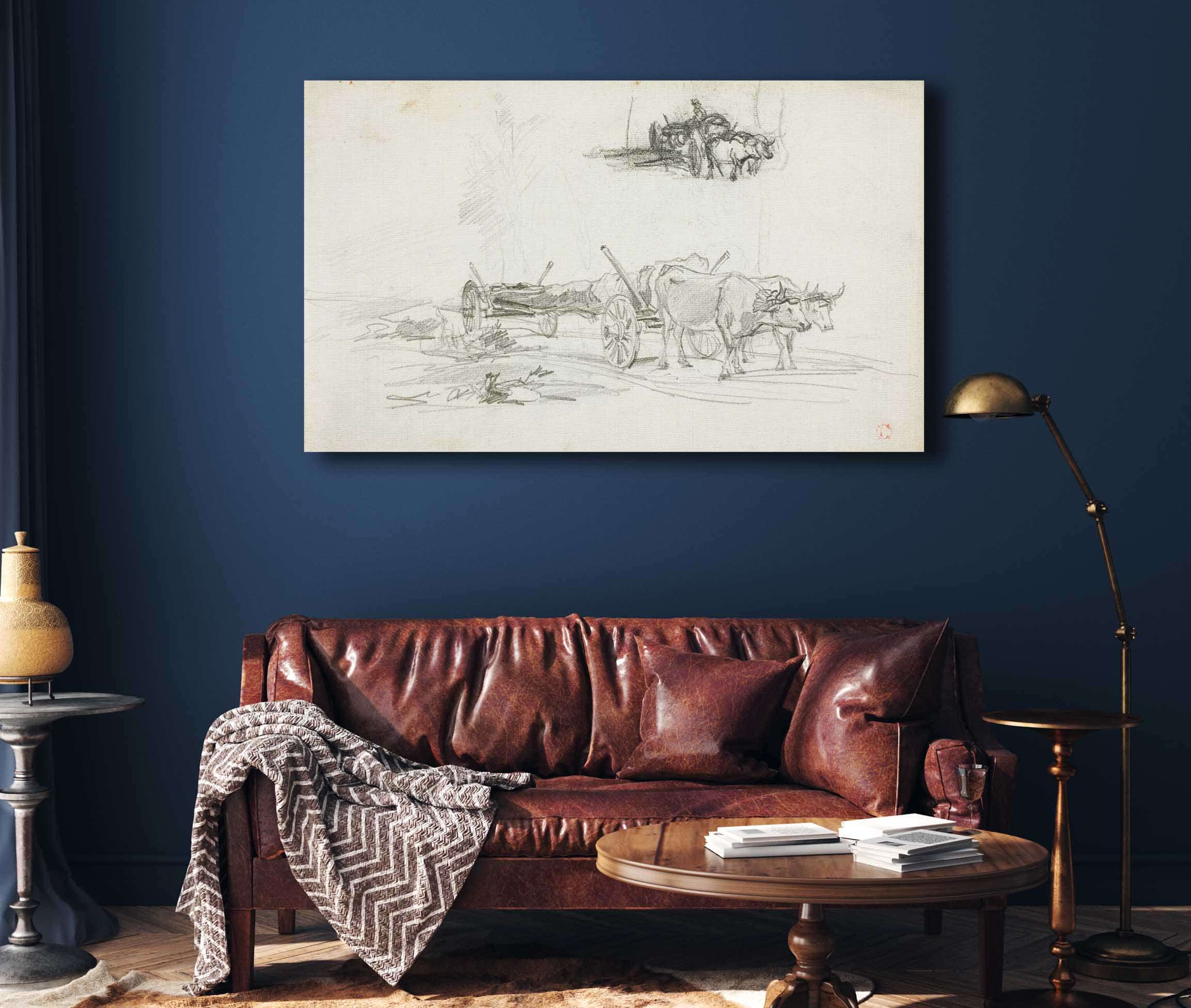 Two Sketches Of Oxen Hauling A Log by Charles Francois Daubigny