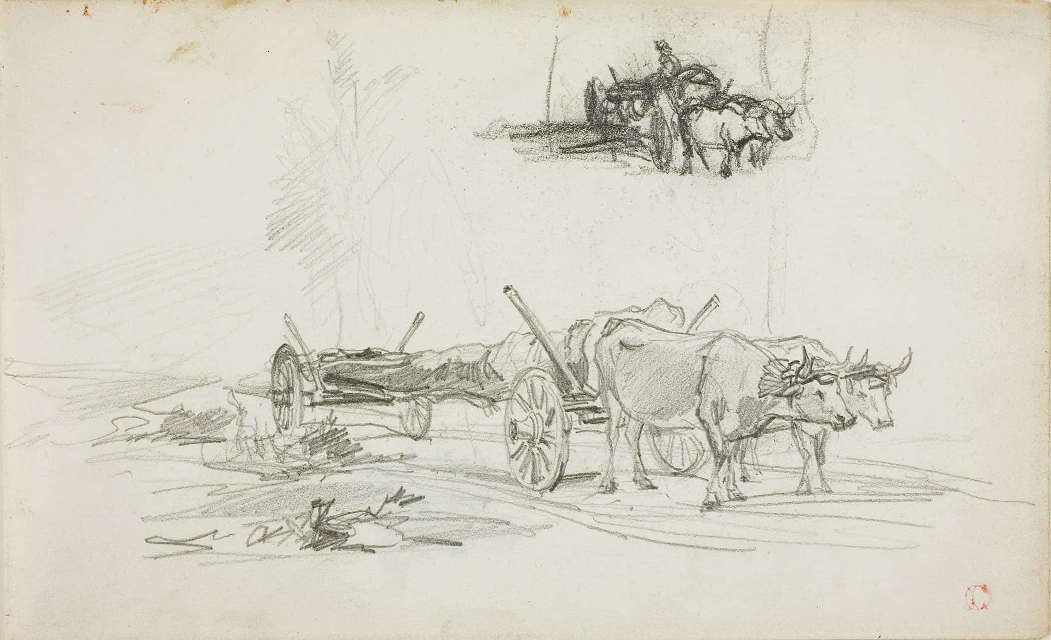 Two Sketches Of Oxen Hauling A Log by Charles Francois Daubigny