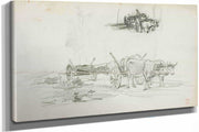 Two Sketches Of Oxen Hauling A Log by Charles Francois Daubigny