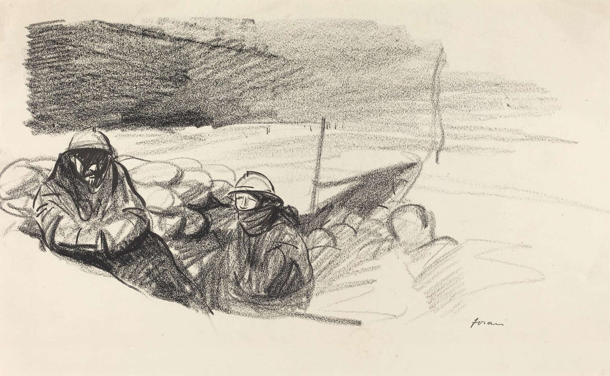Two Soldiers In A Trench by Jean Louis Forain