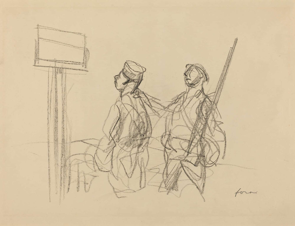 Two Soldiers Looking At A Placard Probably by Jean Louis Forain