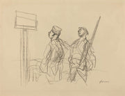 Two Soldiers Looking At A Placard Probably by Jean Louis Forain