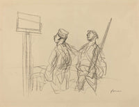 Two Soldiers Looking At A Placard Probably by Jean Louis Forain