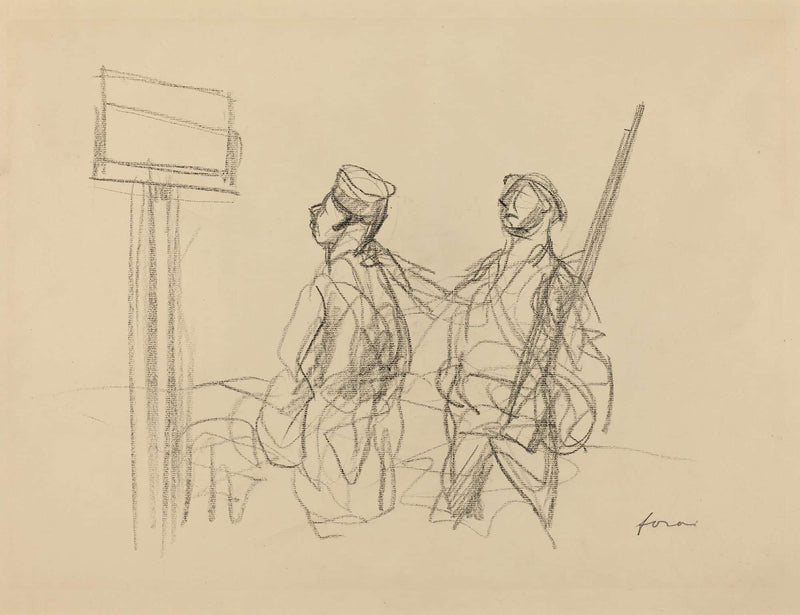 Two Soldiers Looking At A Placard Probably by Jean Louis Forain