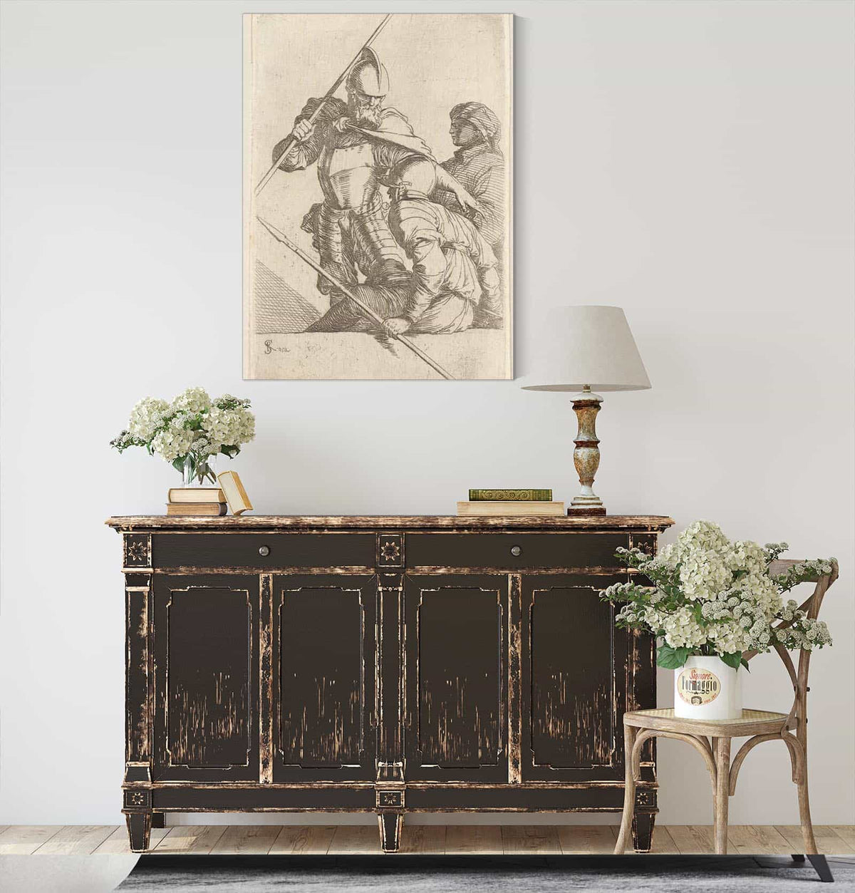 Two Soldiers One In Helmet And Bearded  by Salvator Rosa