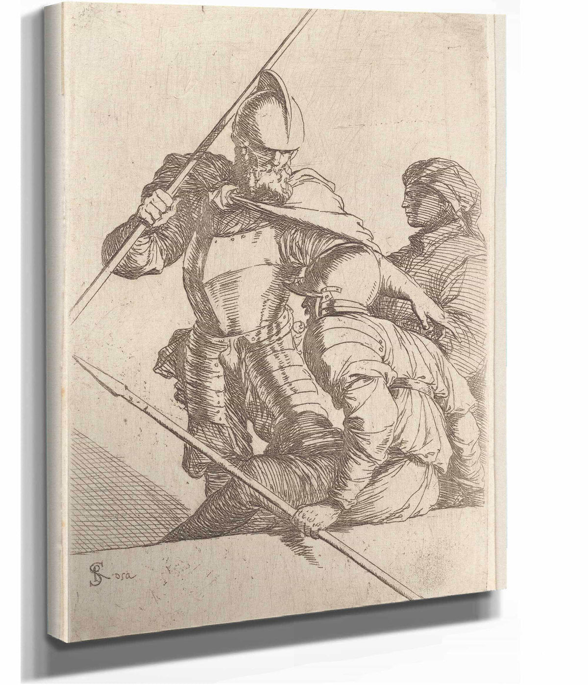 Two Soldiers One In Helmet And Bearded  by Salvator Rosa