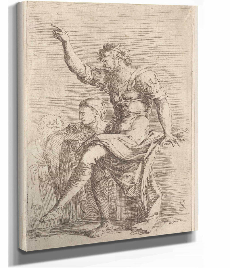 Two Soldiers One With His Hand Raised Pointing Toward The Left  by Salvator Rosa