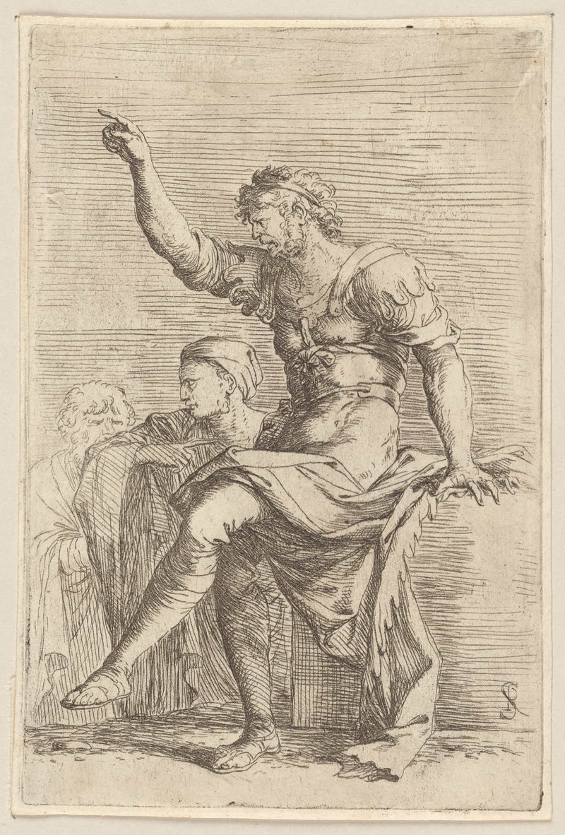 Two Soldiers One With His Hand Raised Pointing Toward The Left  by Salvator Rosa