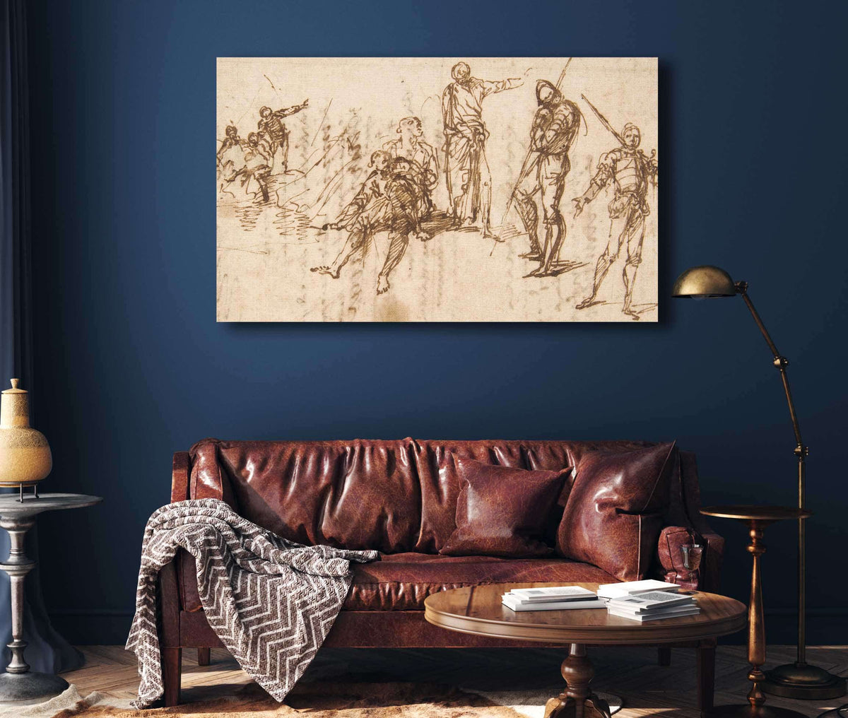 Two Standing Soldiers And Six Other Figures   by Salvator Rosa