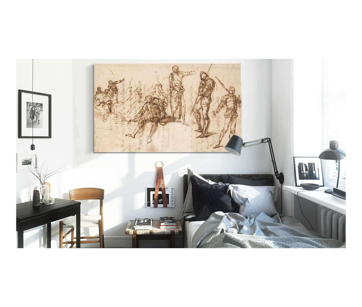 Two Standing Soldiers And Six Other Figures   by Salvator Rosa