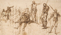 Two Standing Soldiers And Six Other Figures   by Salvator Rosa