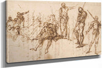 Two Standing Soldiers And Six Other Figures   by Salvator Rosa