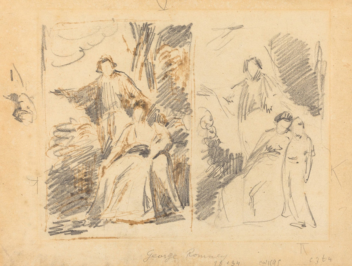 Two Studies For A Portrait Of The Warren Family by George Romney