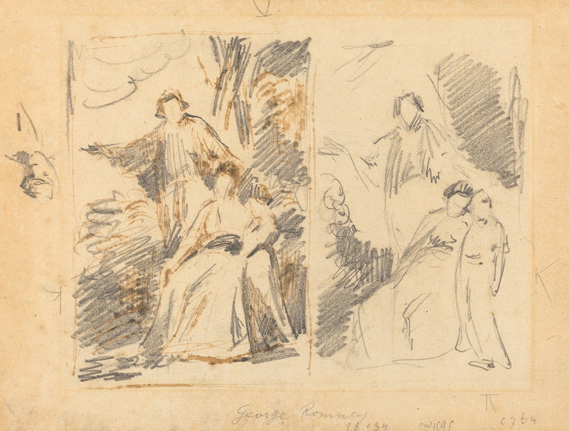 Two Studies For A Portrait Of The Warren Family by George Romney
