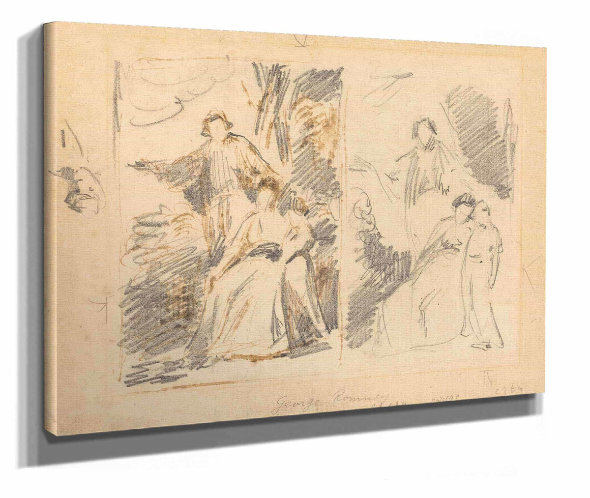 Two Studies For A Portrait Of The Warren Family by George Romney