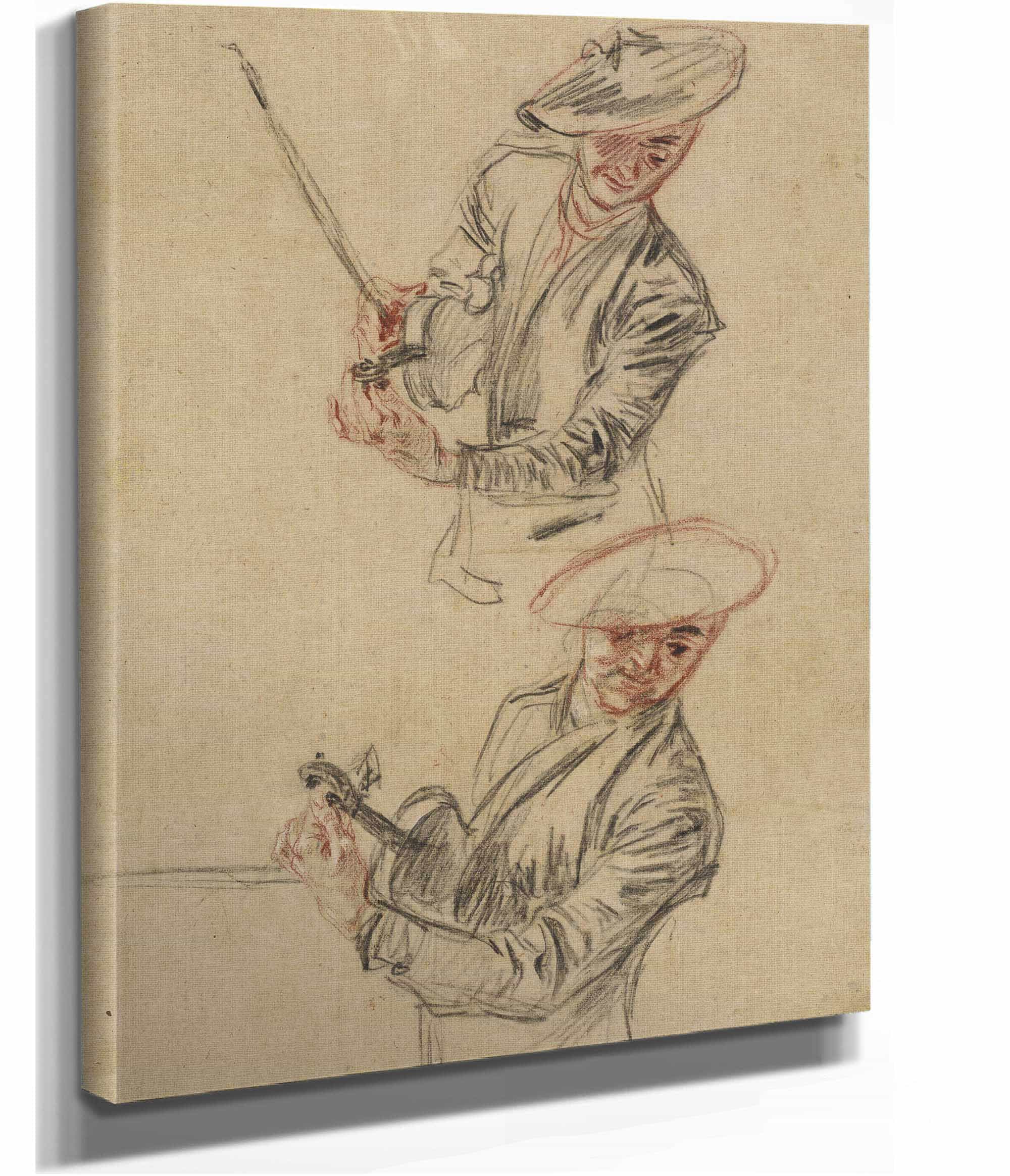 Two Studies Of A Violinist Tuning His Instrument by Jean Antoine Watteau