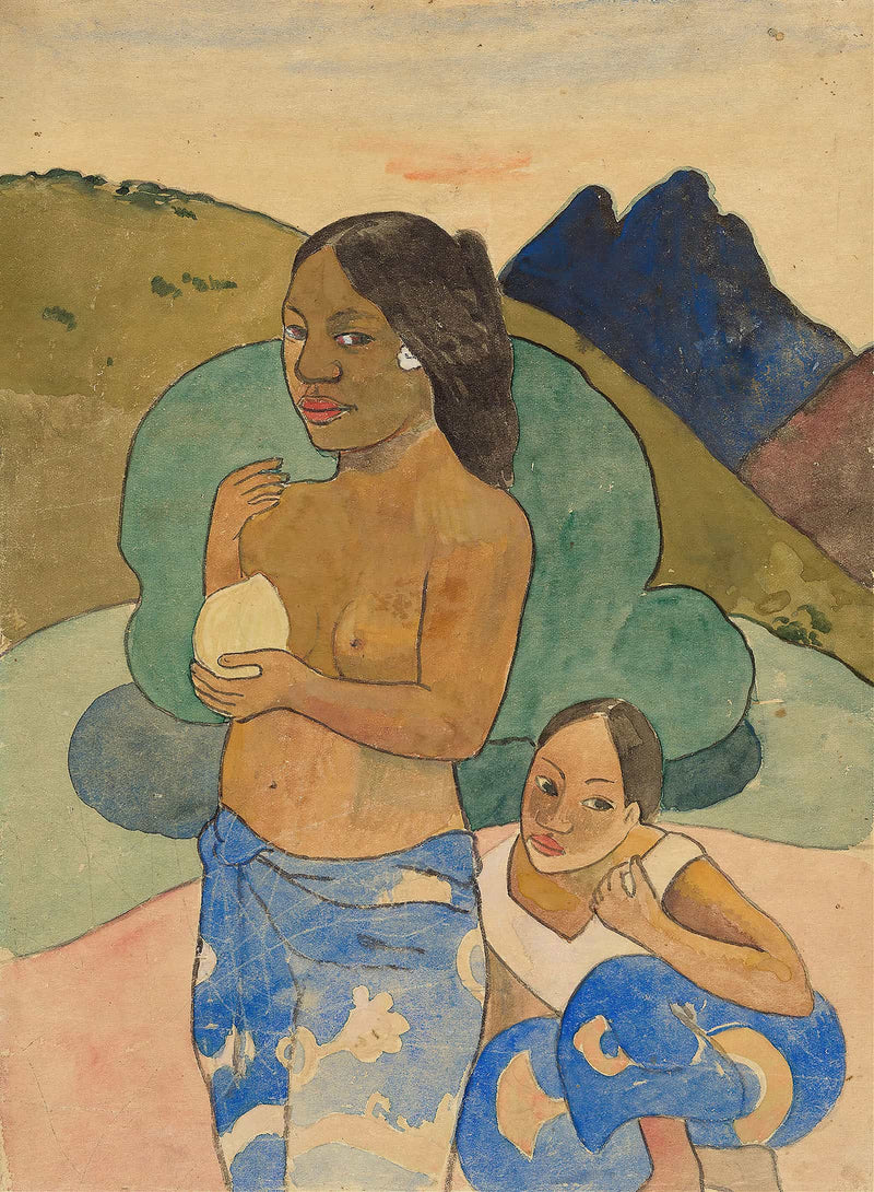 Two Tahitian Women In A Landscape   by Paul Gauguin
