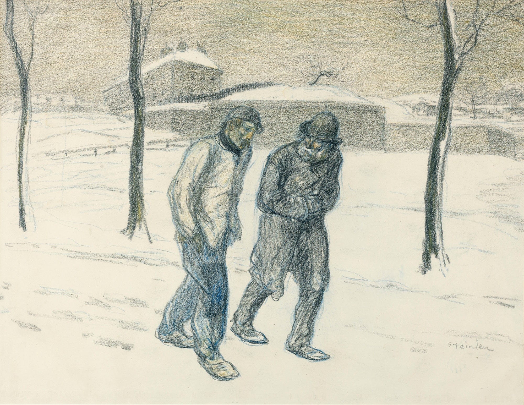 Two Vagabonds Walking In The Snow by Theophile Alexandre Steinlen