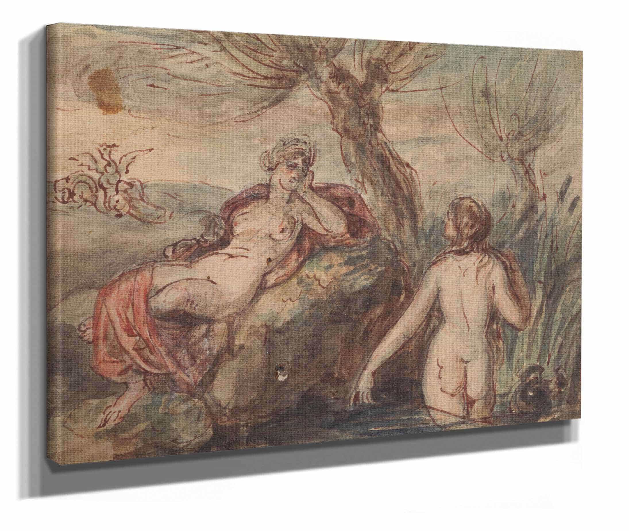 Two Women Enjoying Their Time By A Stream by Robert Smirke