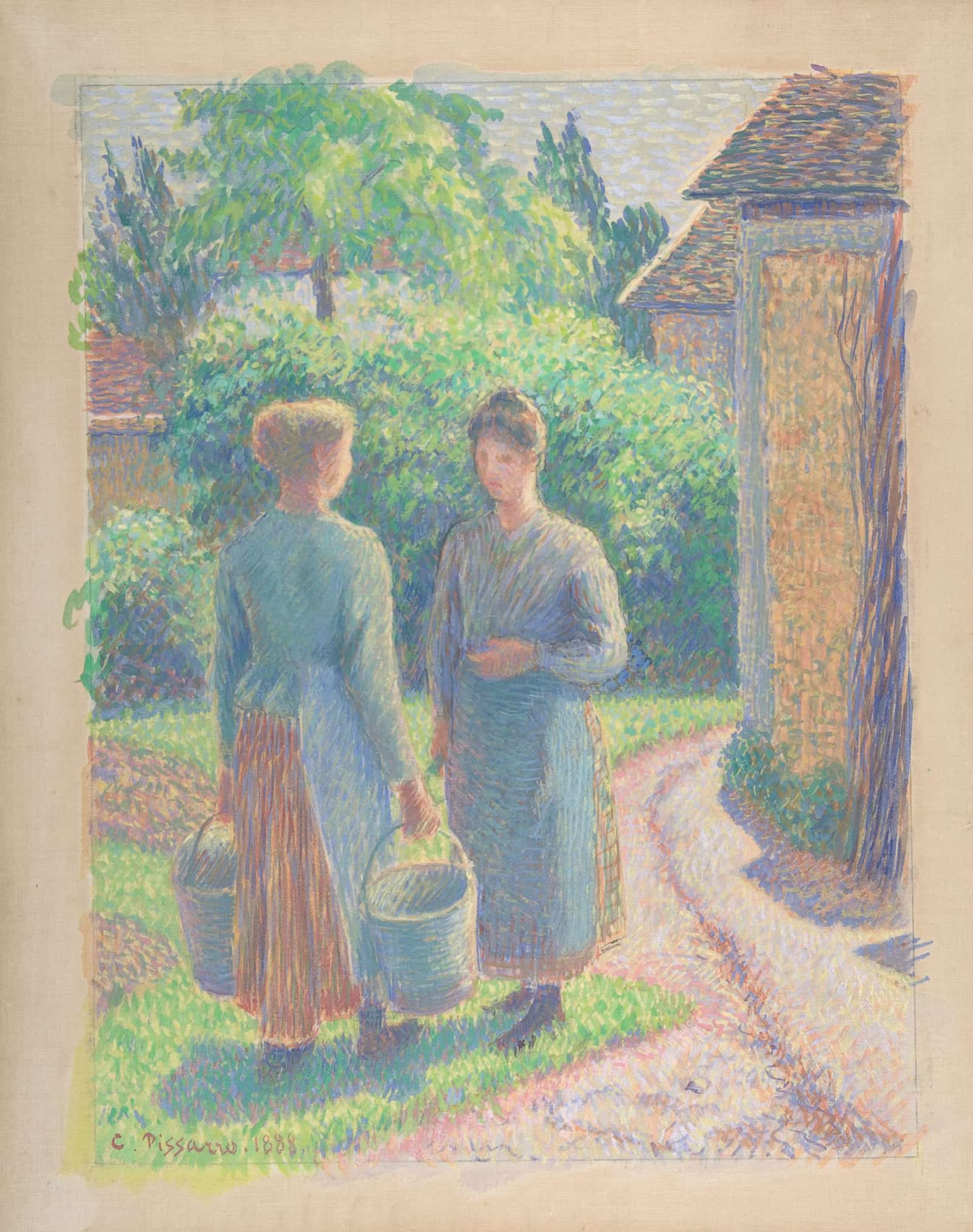 Two Women In A Garden by Camille Pissarro