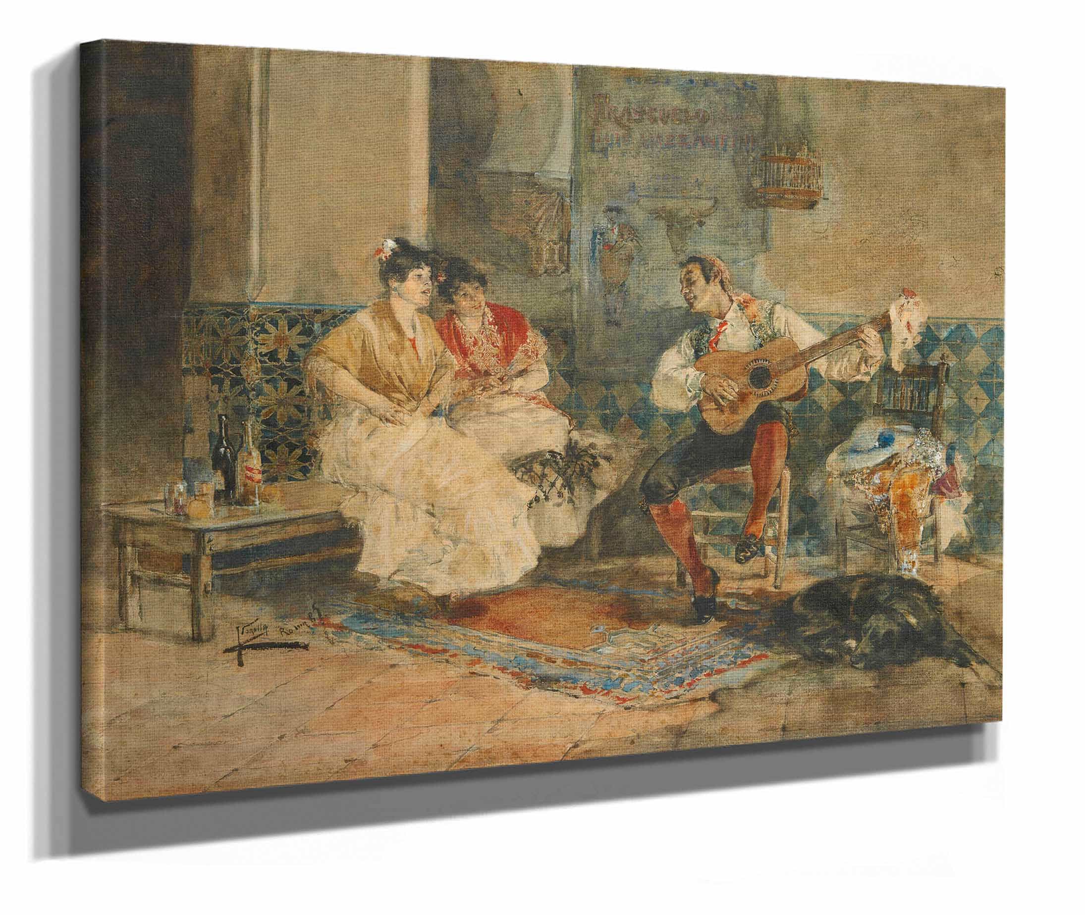 Two Women In An Interior Listening To A Guitarist by Joaquin Sorolla