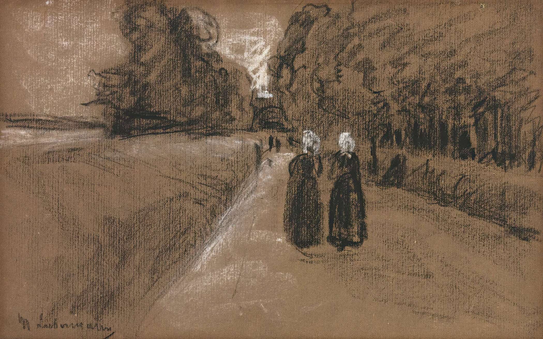 Two Women On An Alley Along The Zuiderzee by Max Liebermann