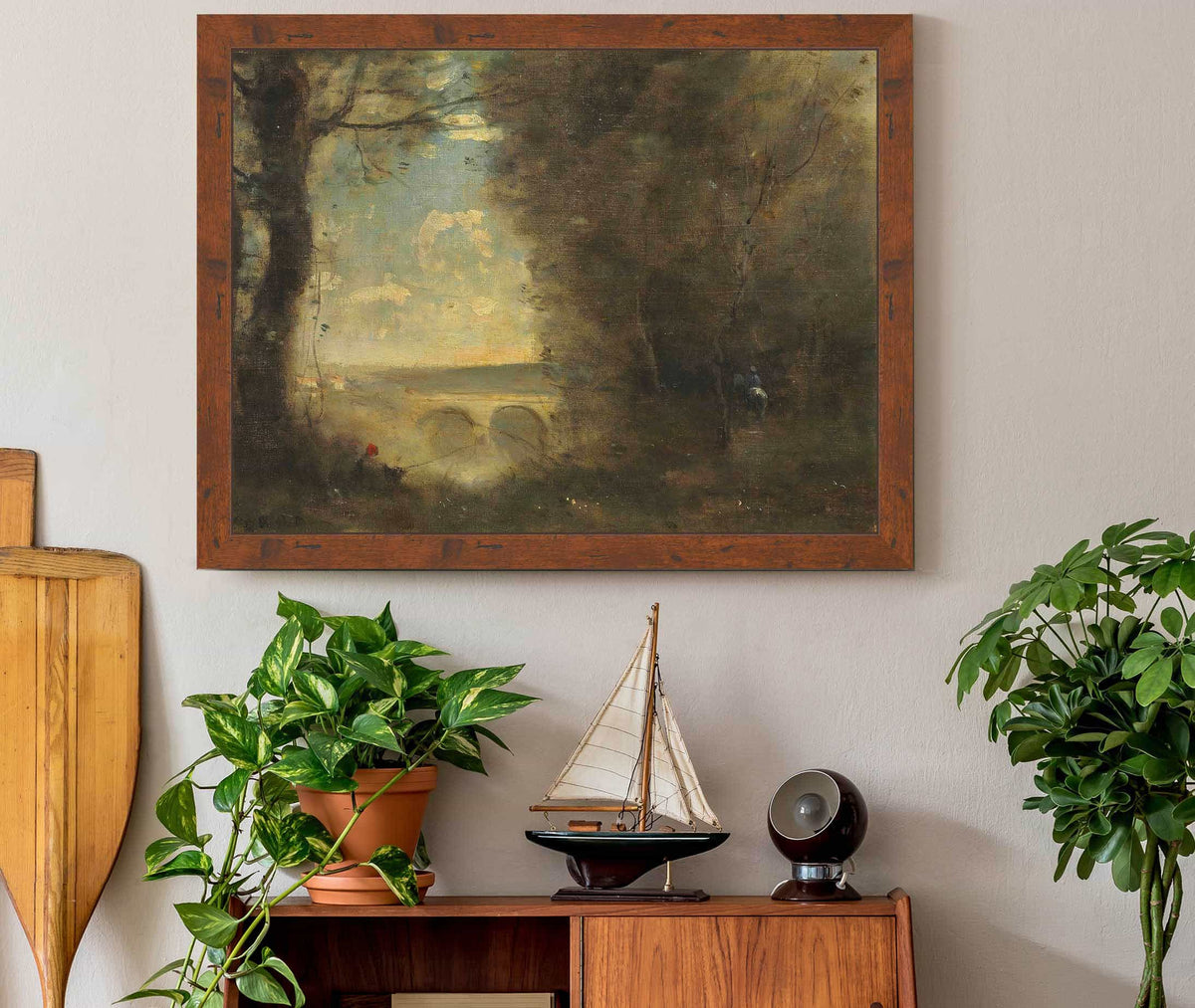 Un Pecheur A La Ligne Souvenir Du Pont De Mantes by Jean Baptiste Camille Corot