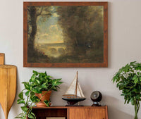 Un Pecheur A La Ligne Souvenir Du Pont De Mantes by Jean Baptiste Camille Corot