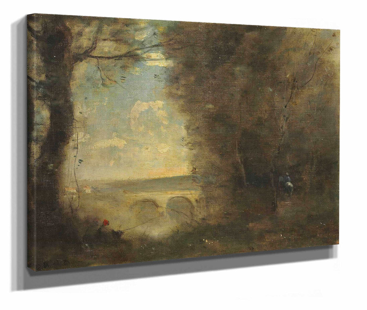 Un Pecheur A La Ligne Souvenir Du Pont De Mantes by Jean Baptiste Camille Corot