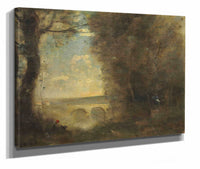 Un Pecheur A La Ligne Souvenir Du Pont De Mantes by Jean Baptiste Camille Corot