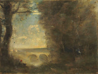 Un Pecheur A La Ligne Souvenir Du Pont De Mantes by Jean Baptiste Camille Corot