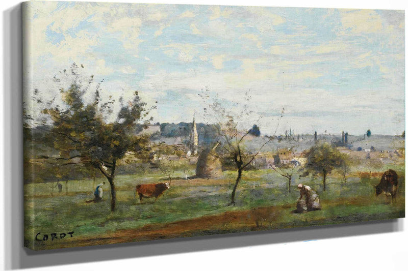Un Village Des Environs De Mantes  by Jean Baptiste Camille Corot