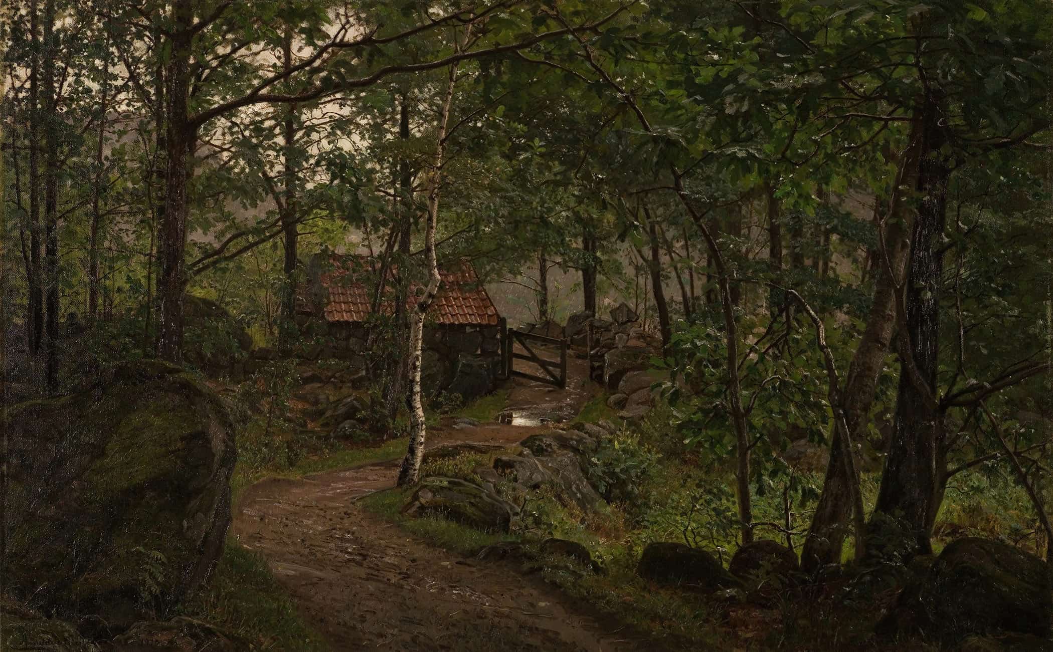 Under Traerne Hoven Ved Mandal by Amaldus Nielsen
