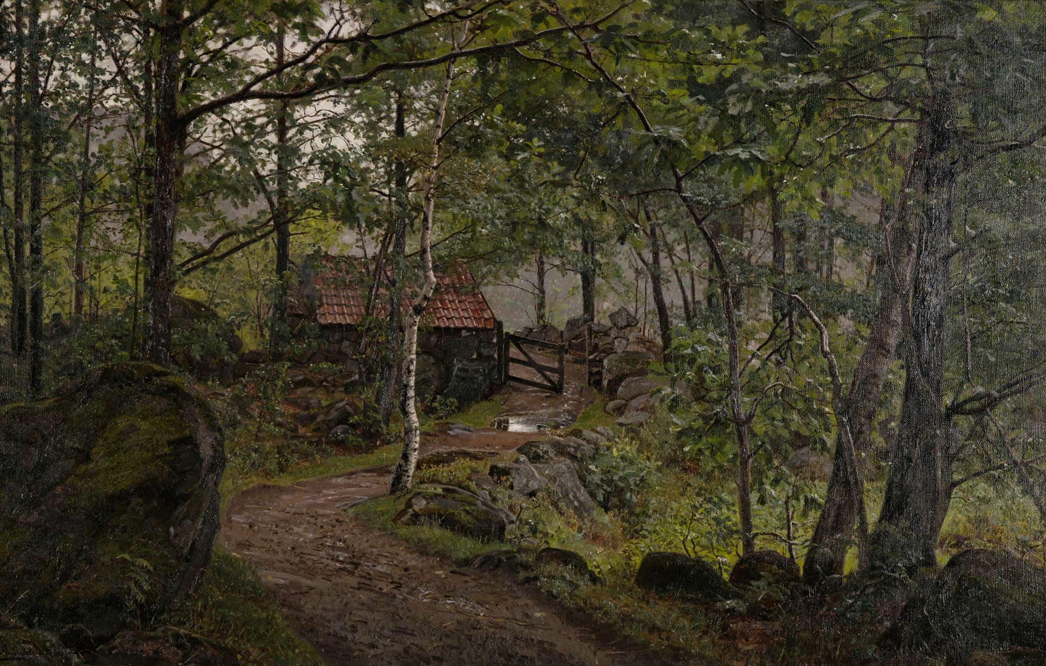 Under Traerne Hoven Ved Mandal by Amaldus Nielsen