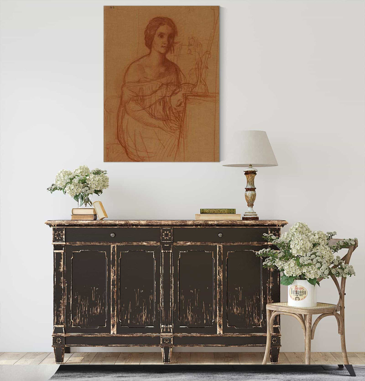 Une Femme Assise Peignant Un Vase by Pierre Puvis De Chavannes