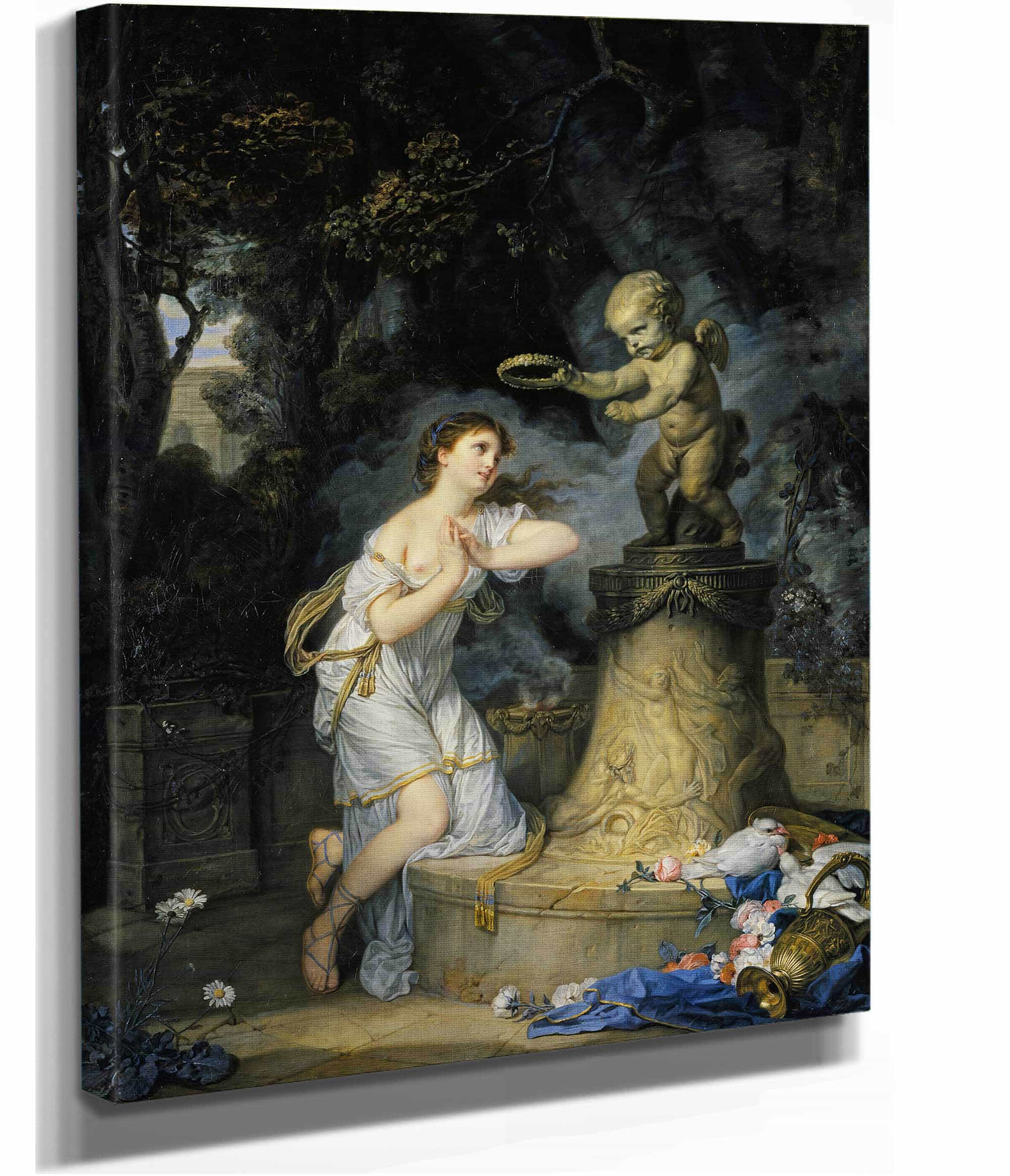 Une Jeune Fille  A Young Woman Praying At The Altar Of Love by Jean Baptiste Greuze