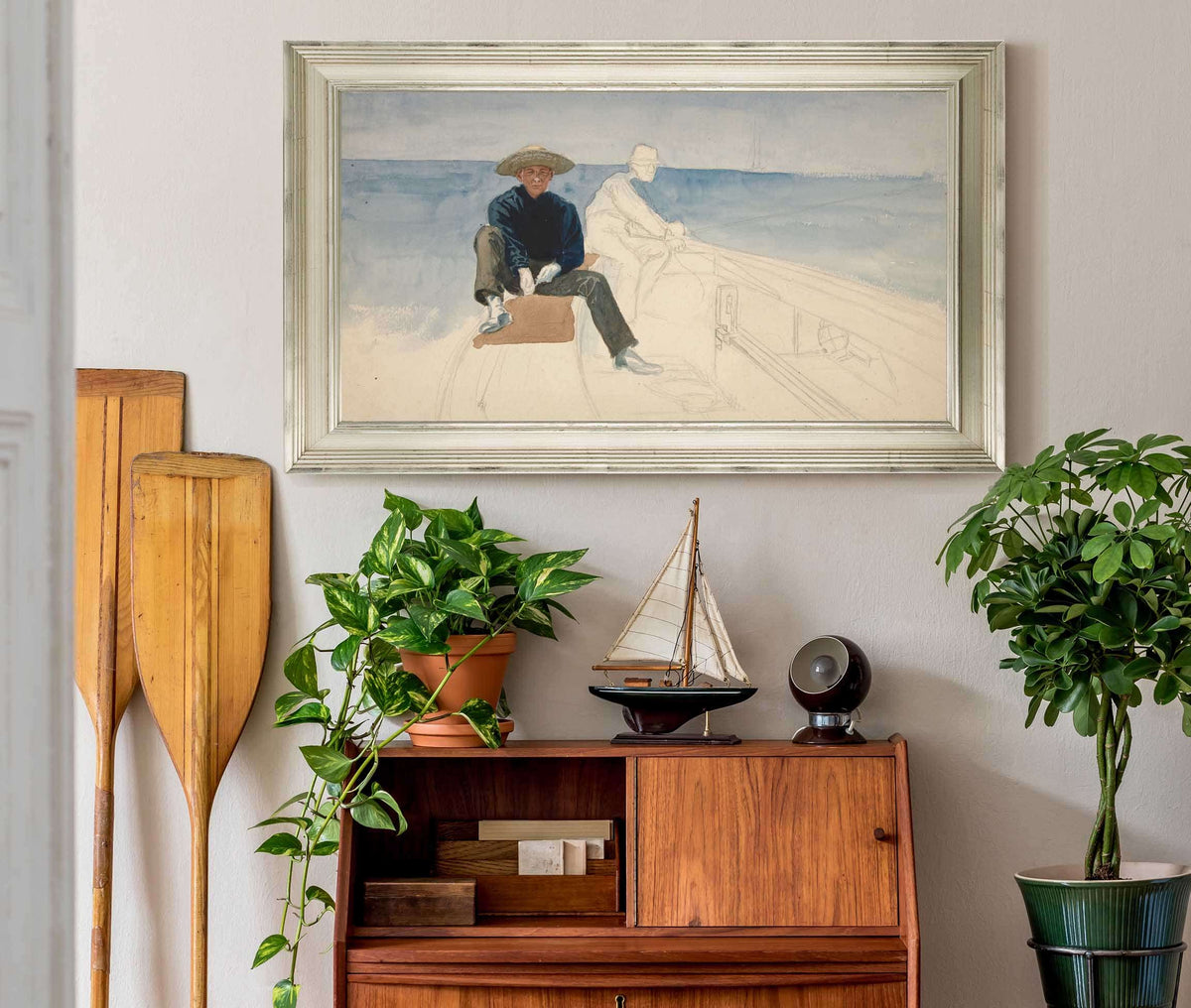 Unfinished Drawing Of Two Men Sailing by Edwin Austin Abbey