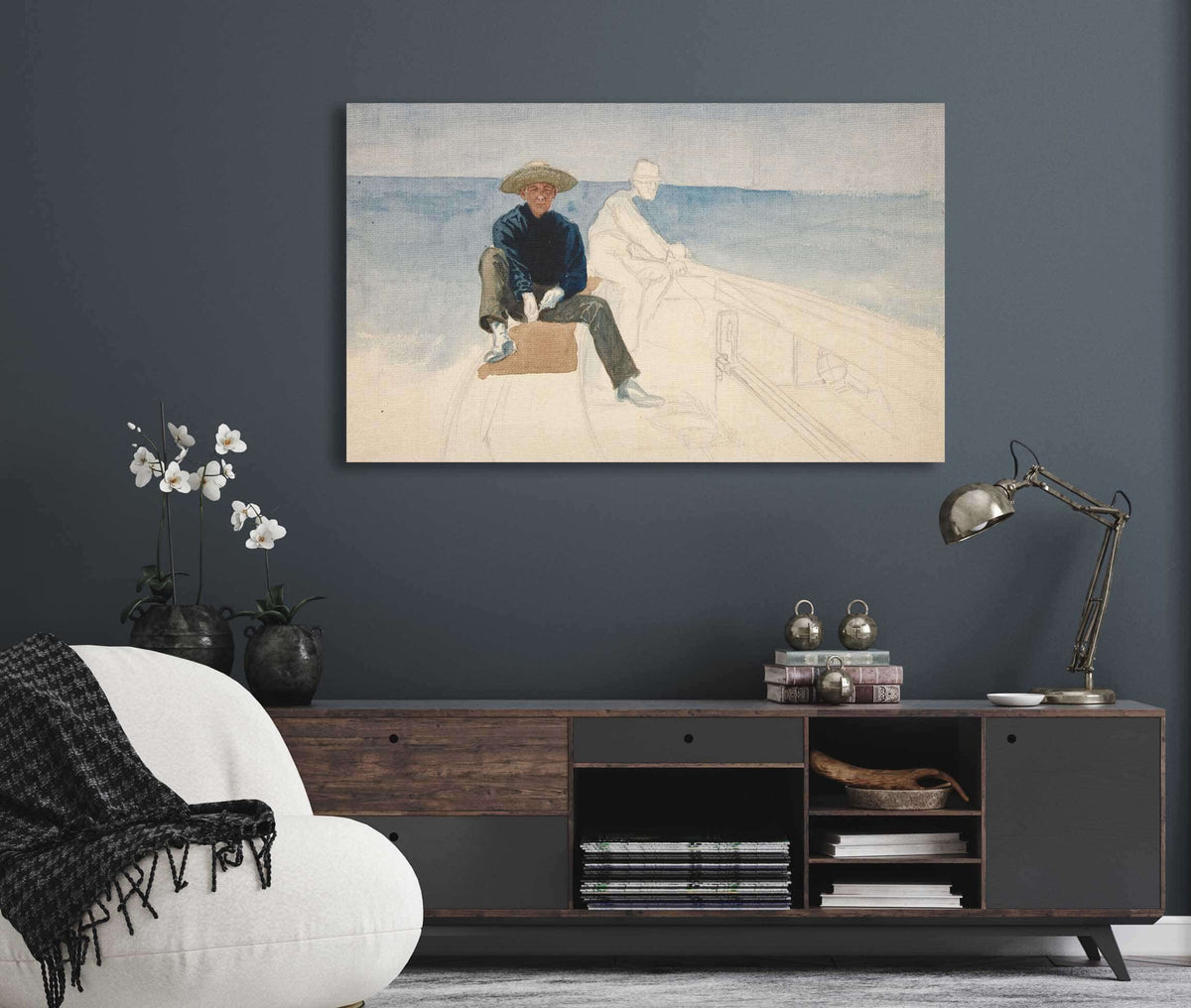 Unfinished Drawing Of Two Men Sailing by Edwin Austin Abbey