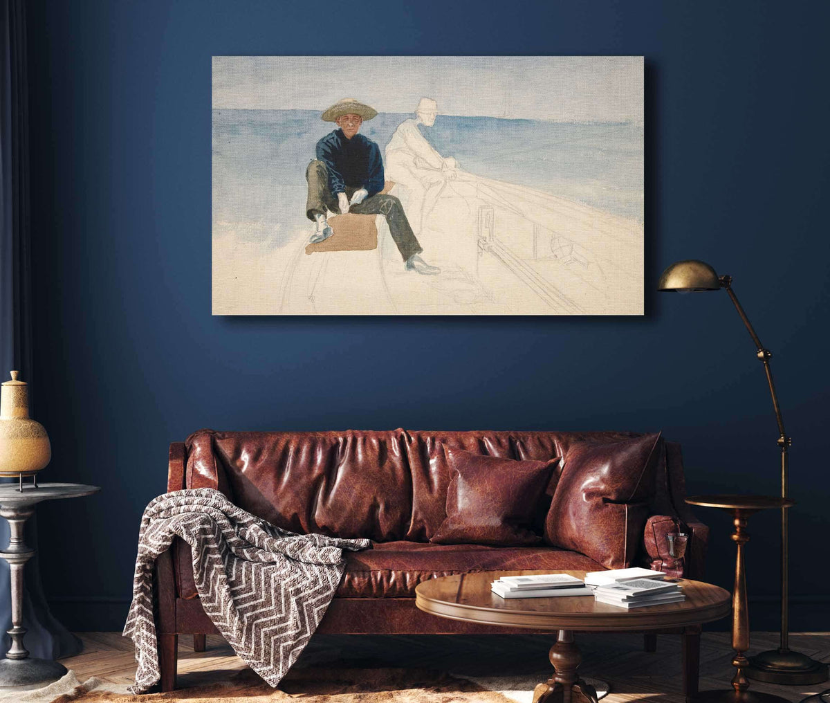 Unfinished Drawing Of Two Men Sailing by Edwin Austin Abbey