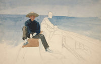 Unfinished Drawing Of Two Men Sailing by Edwin Austin Abbey