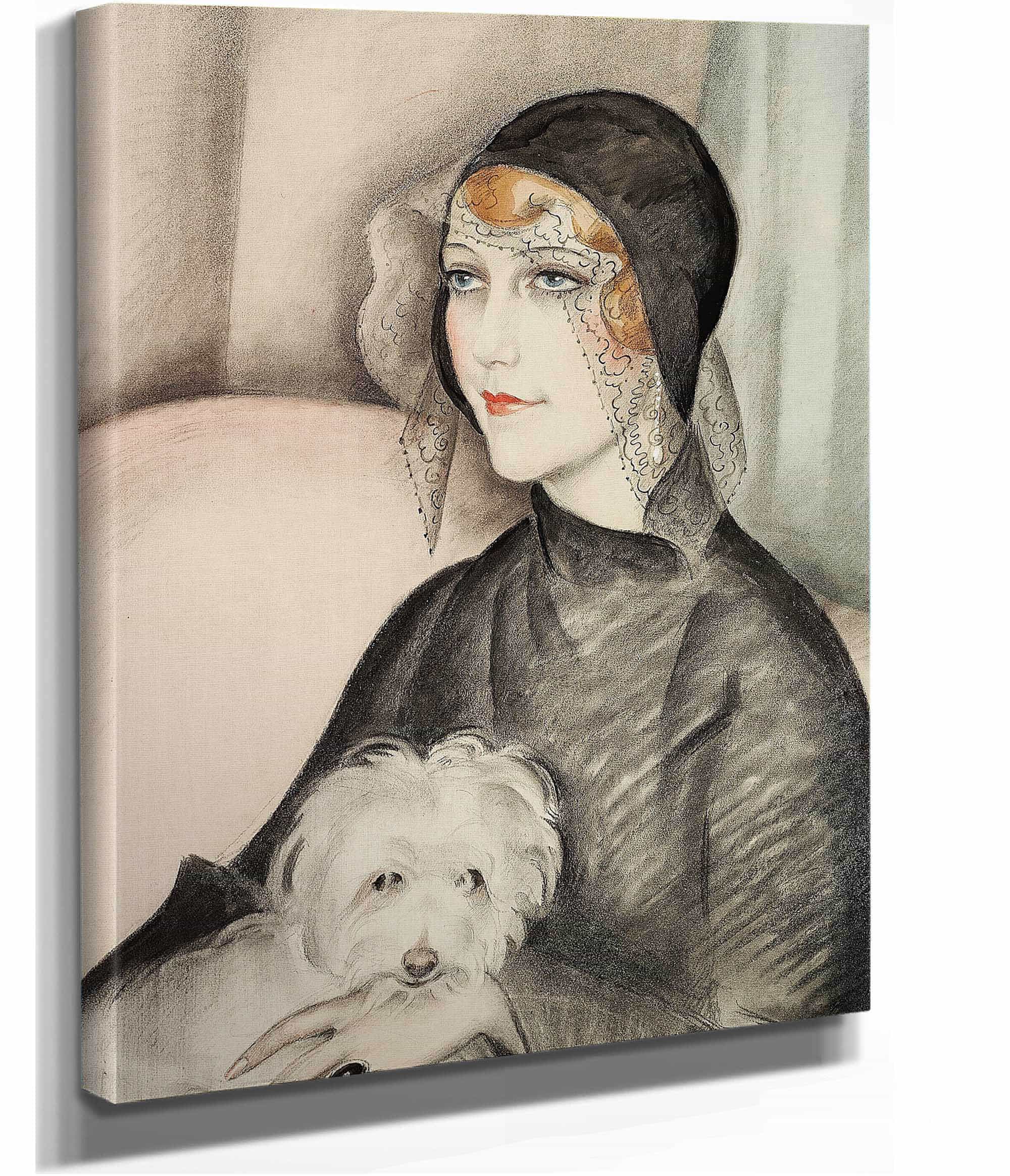 Ung Dame Med Sort Klokkehat Og Lille Hvid Skodehund by Gerda Wegener