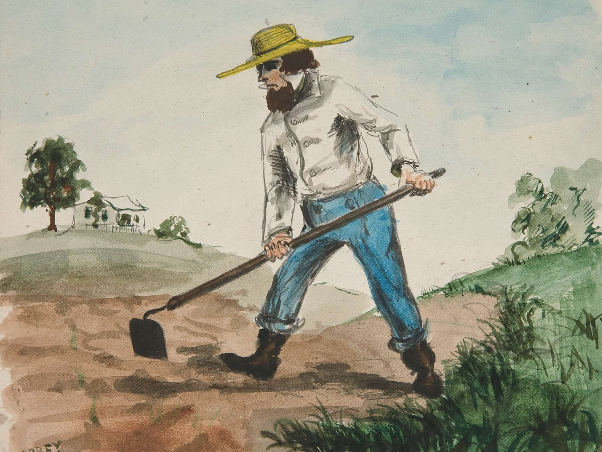 Unidentified Illustration Of A Man Hoeing A Garden Recto Three Figure by Edwin Austin Abbey