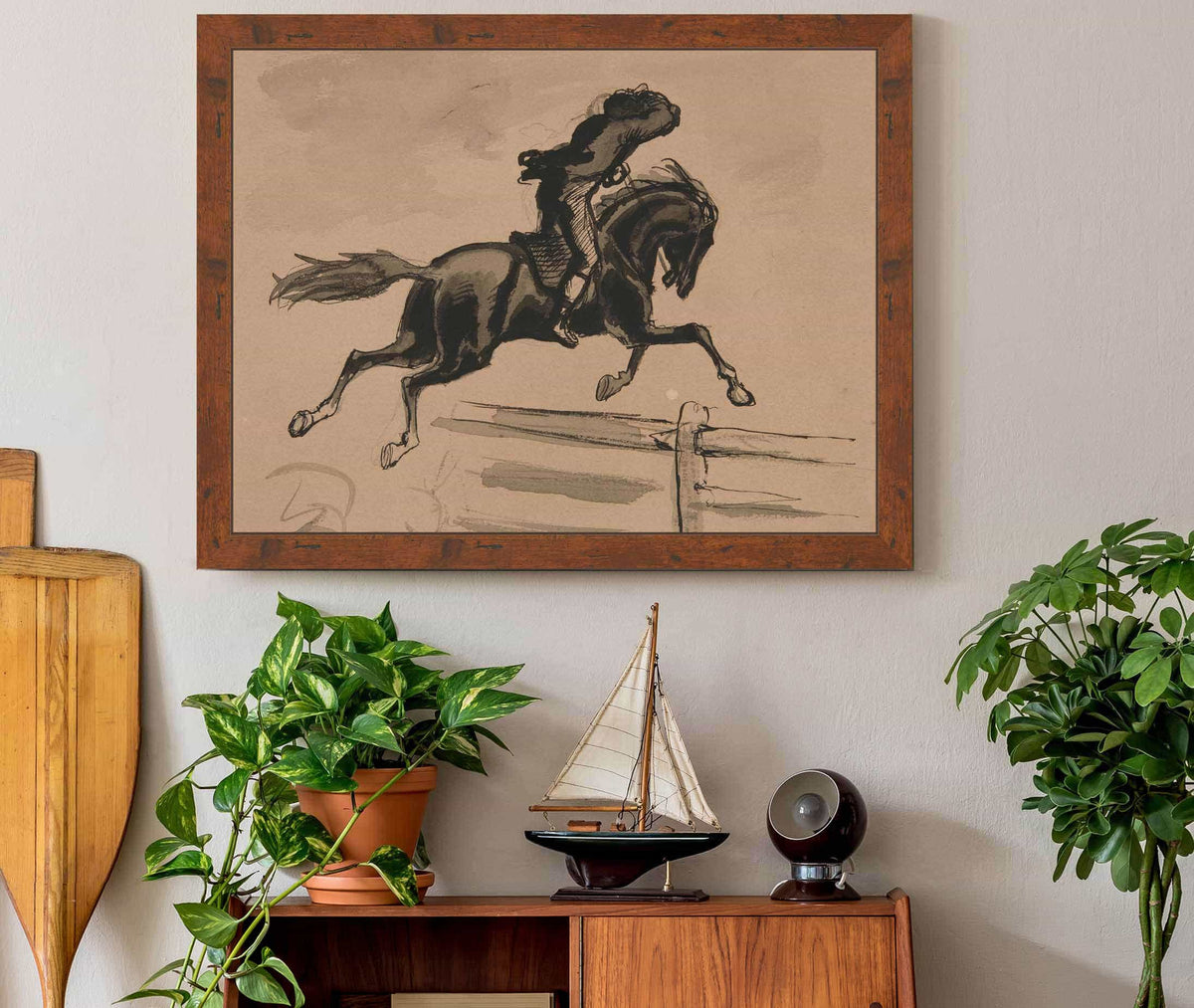 Unidentified Illustration Of A Rider Jumping A Fence by Edwin Austin Abbey