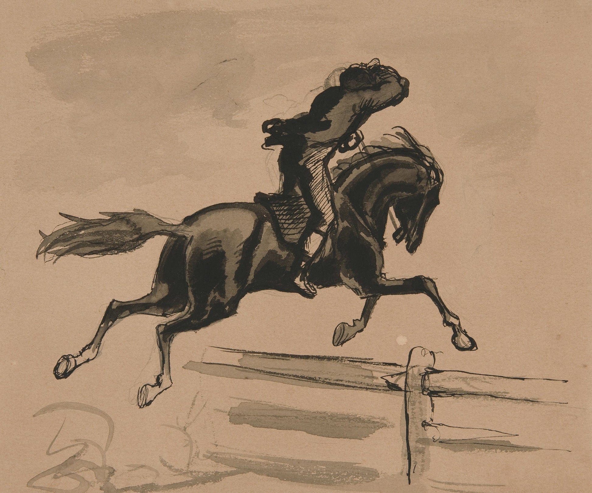 Unidentified Illustration Of A Rider Jumping A Fence by Edwin Austin Abbey