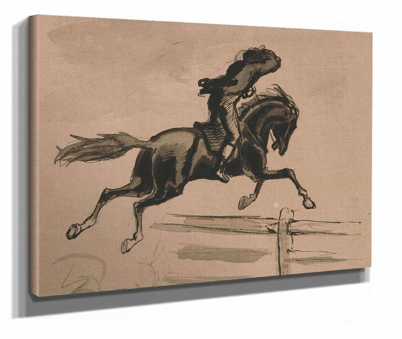 Unidentified Illustration Of A Rider Jumping A Fence by Edwin Austin Abbey