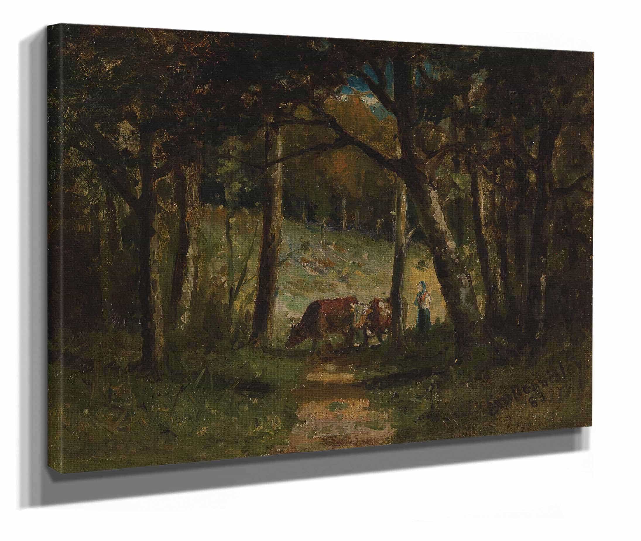 Untitled Cows On Path In Forest by Edward Mitchell Bannister